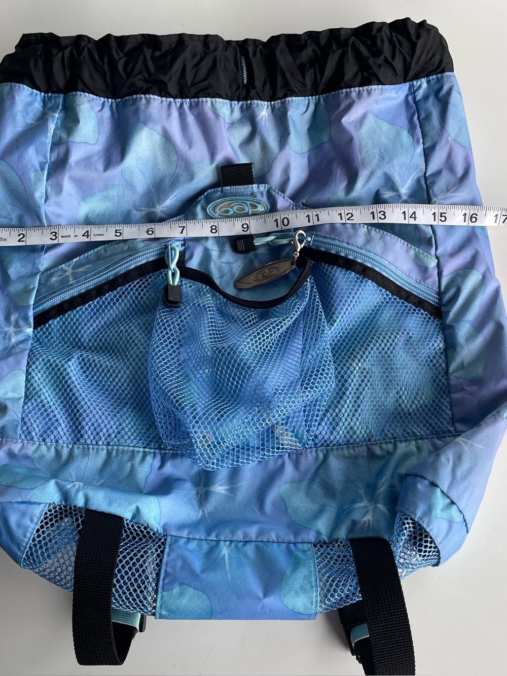Vintage GAP Beach Backpack Mesh Swim Bag Blue Purple Y2K Drawstring Bag - Picture 7 of 8